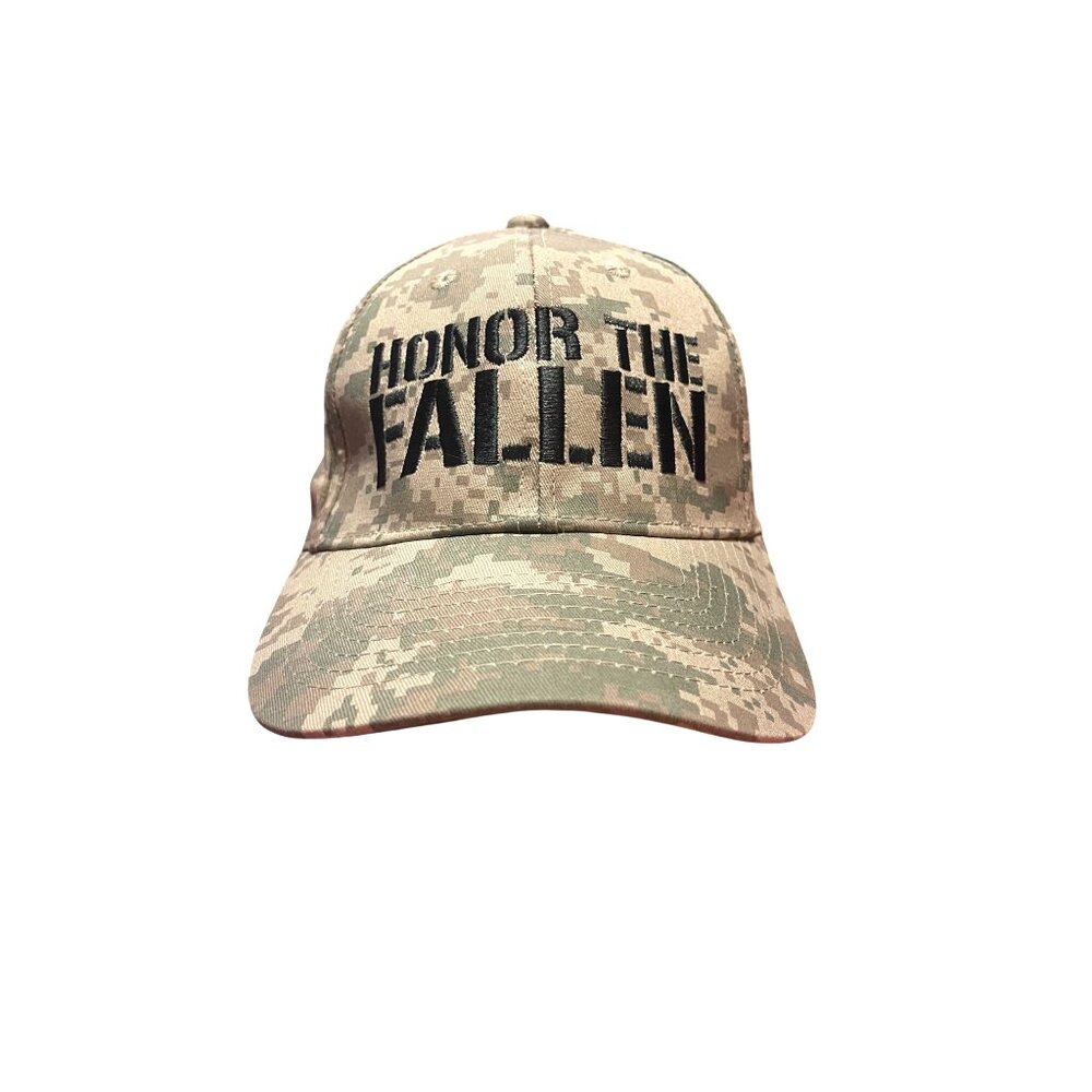 Army Camo Honor The Fallen Adjustable Back Baseball Cap One life Church on Side